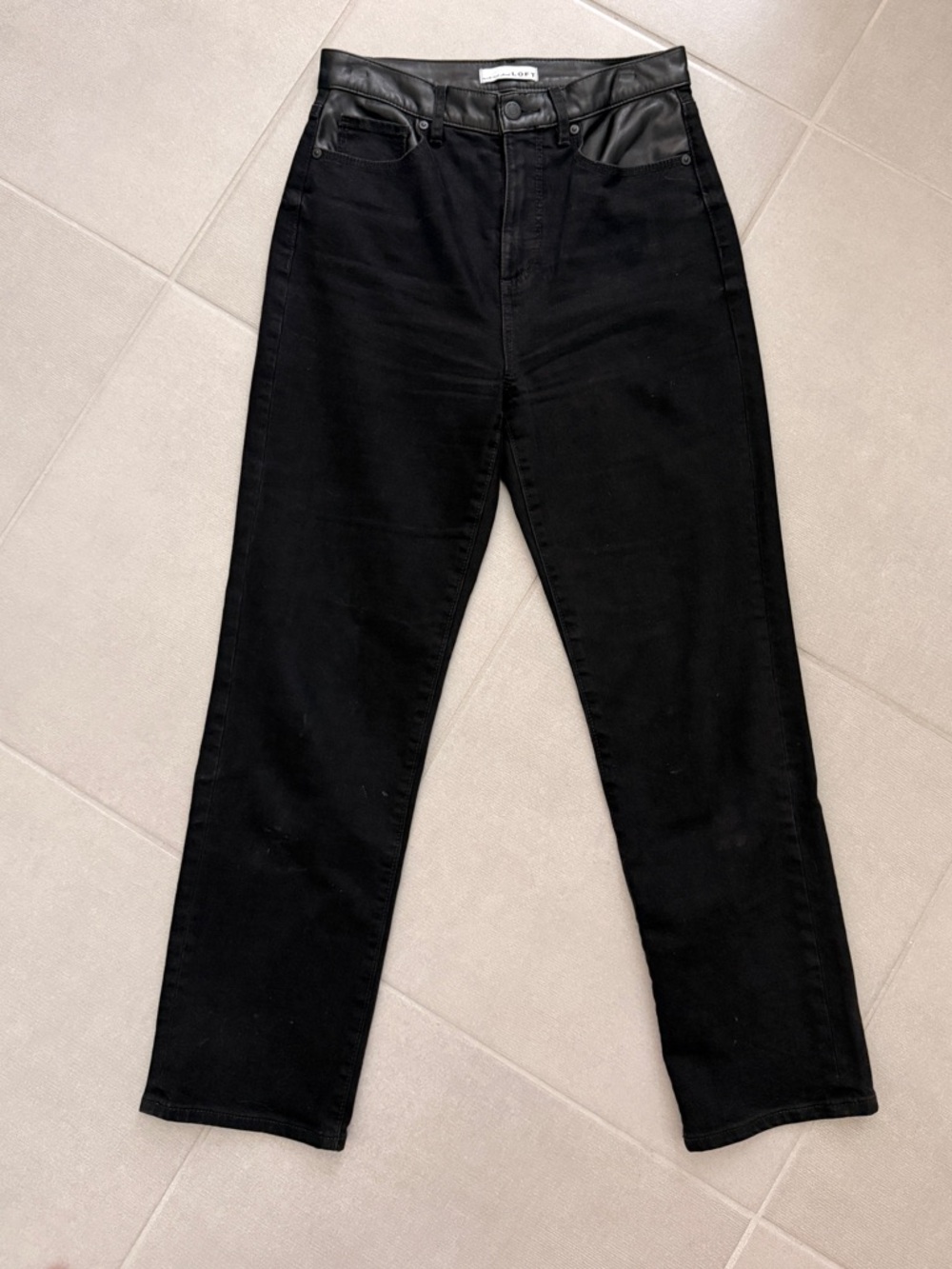 LOFT Black High-Rise Jeans with Faux Leather Waistband